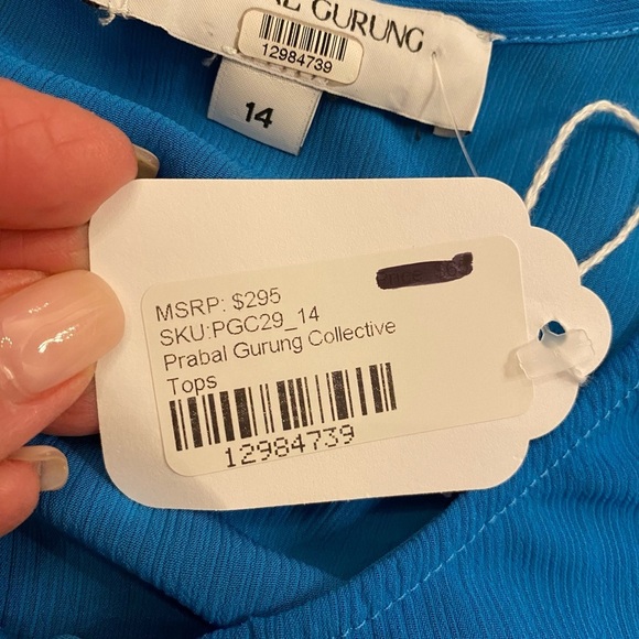 Prabel Gurung women’s blue ruffle tie flowing blouse size 14 excellent condition - Picture 9 of 13